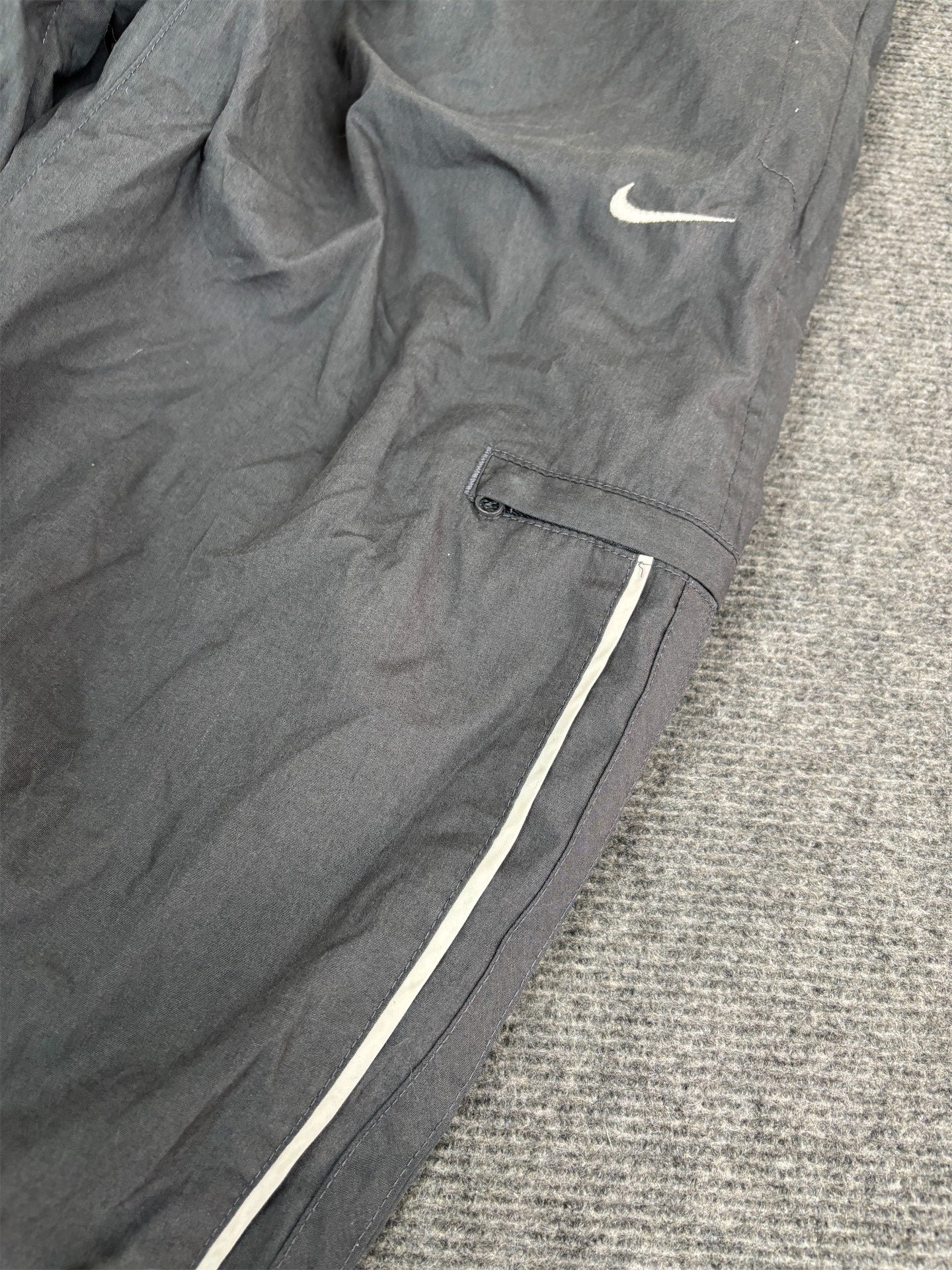 Vintage Y2K Nike Cargo Track Pants  Men's XL Grey White Piping Swoosh Baggy Joggers