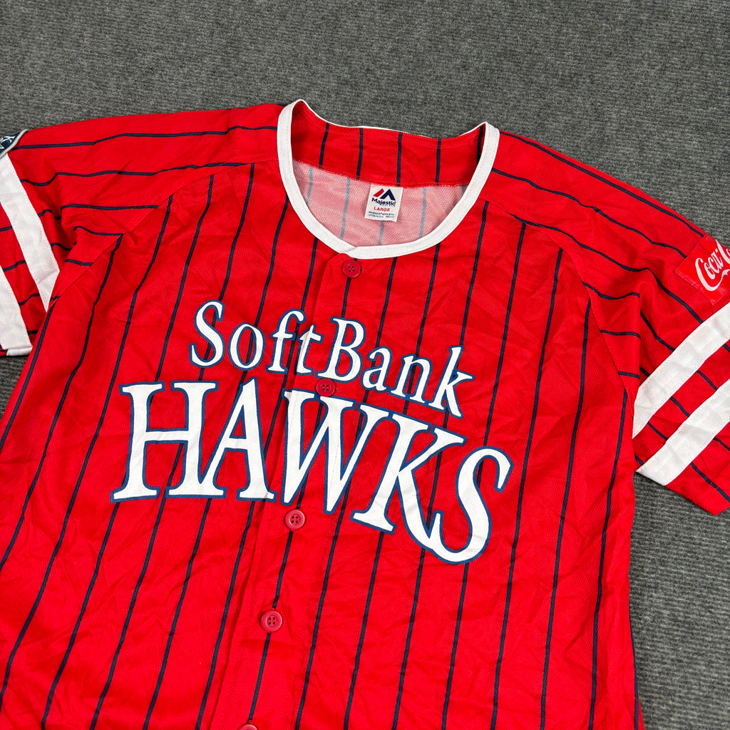 Majestic Softbank Hawks Japanese Baseball Jersey Men's Small Red Black Striped