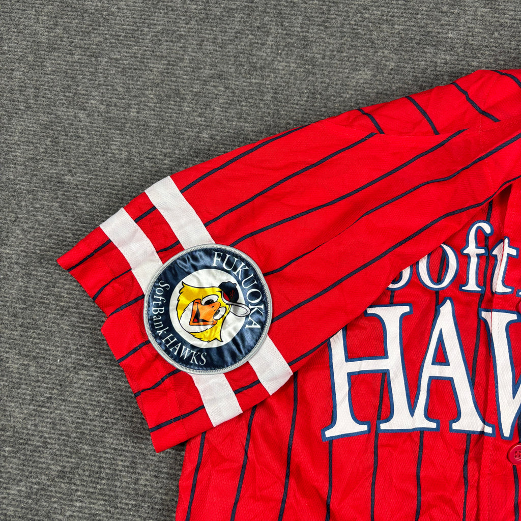Majestic Softbank Hawks Japanese Baseball Jersey Men's Small Red Black Striped