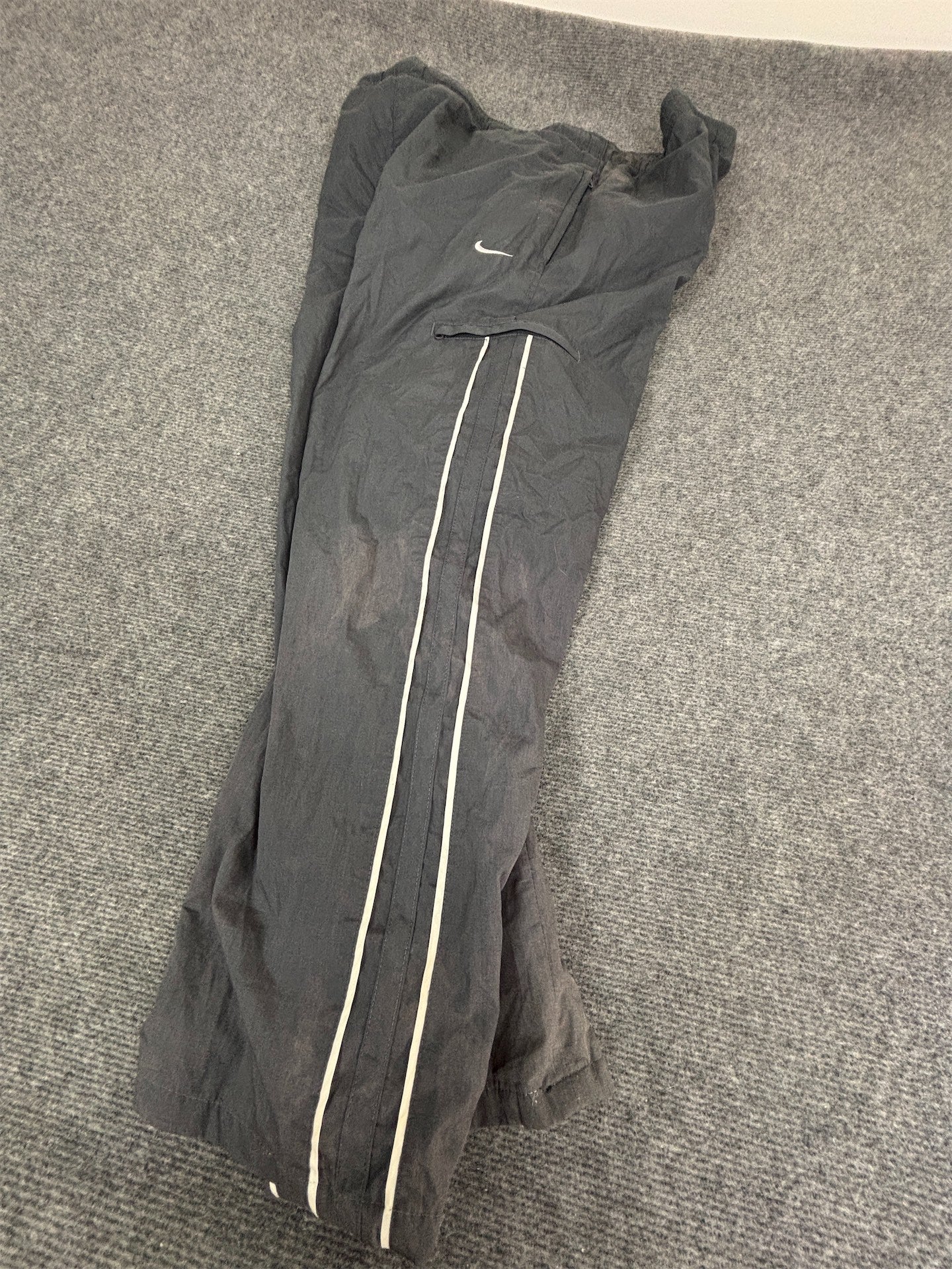 Vintage Y2K Nike Cargo Track Pants  Men's XL Grey White Piping Swoosh Baggy Joggers