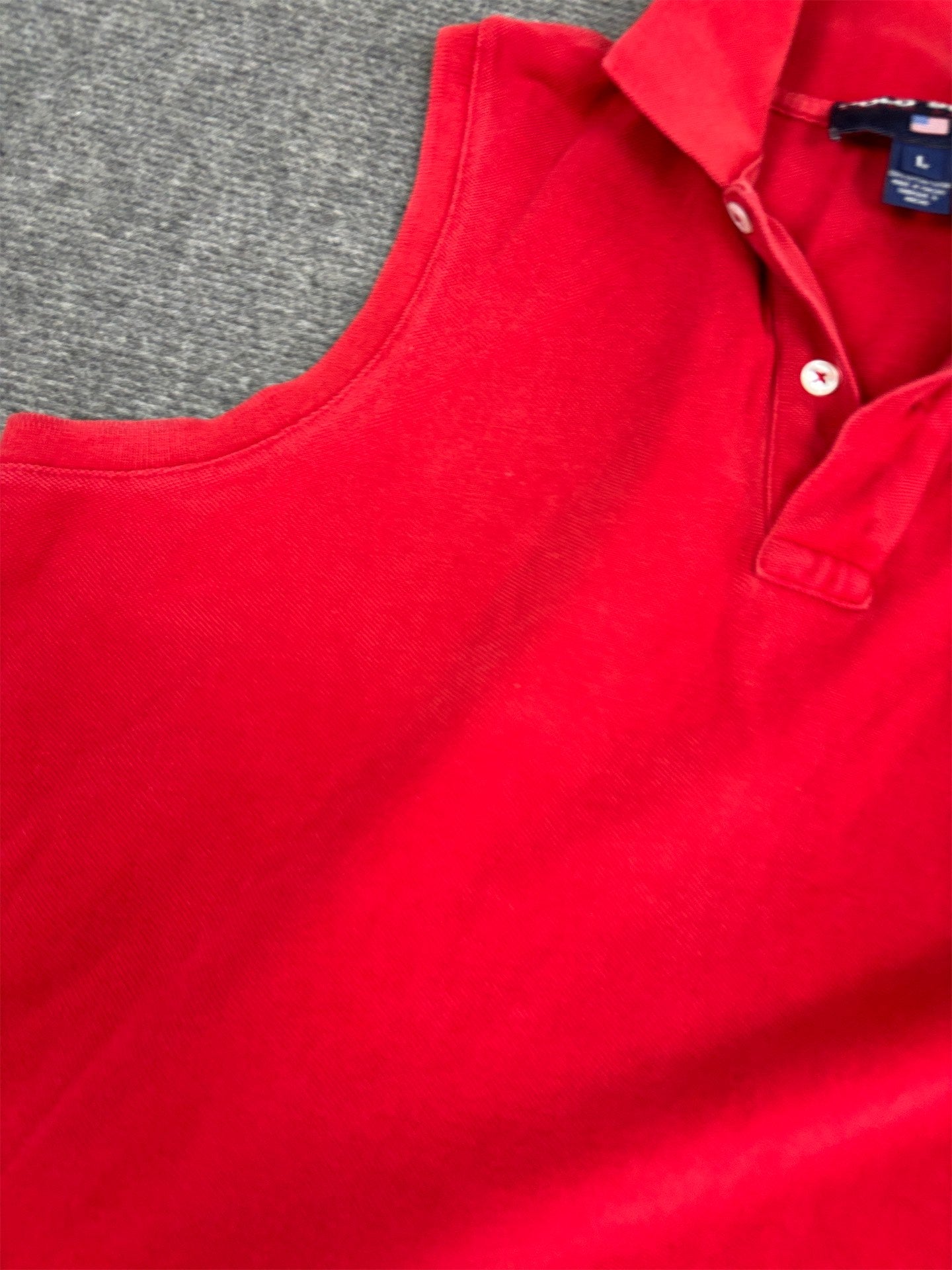 Vintage Women's 90's Polo Sport Polo Size L Red Pony Collared Sleeveless Top Button Down