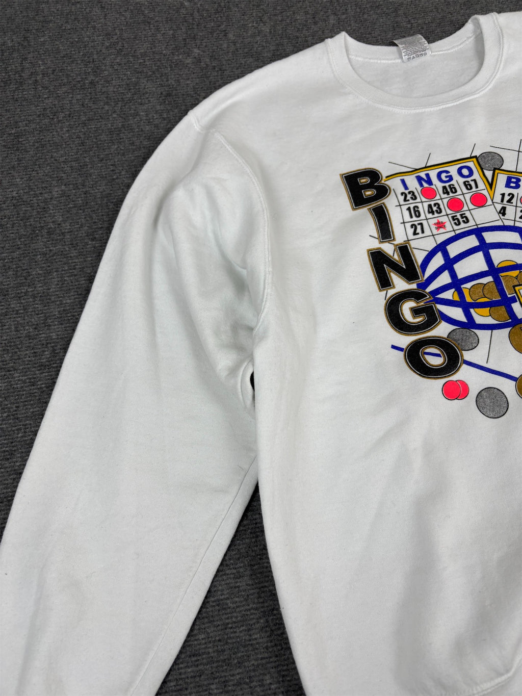 Vintage Y2K Jerzees Jumper Men's L White Bingo Graphic Sweatshirt Crew Neck