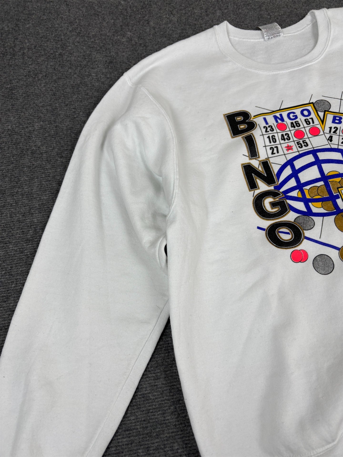 Vintage Y2K Jerzees Jumper Men's L White Bingo Graphic Sweatshirt Crew Neck