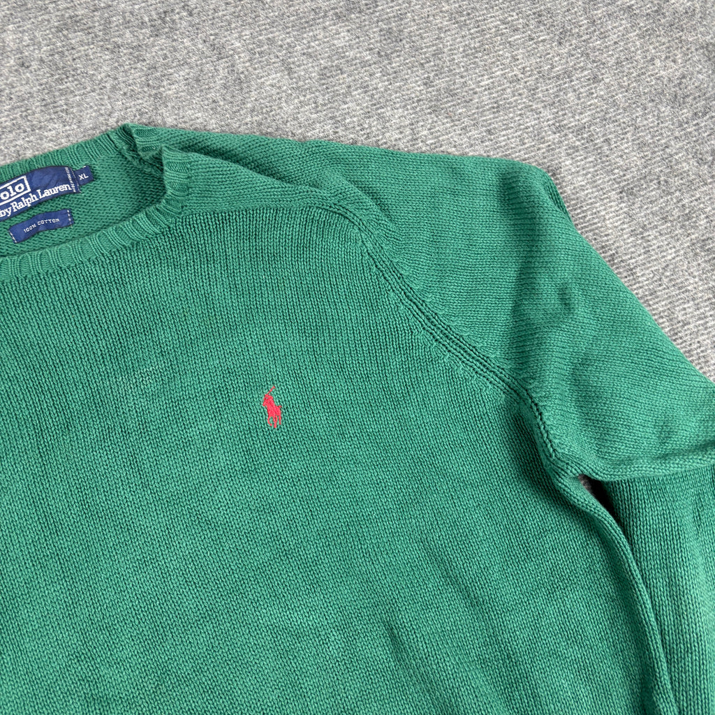 Vintage 90s Polo Ralph Lauren Knit Jumper Men's XL Green Red Small Pony Golf Core