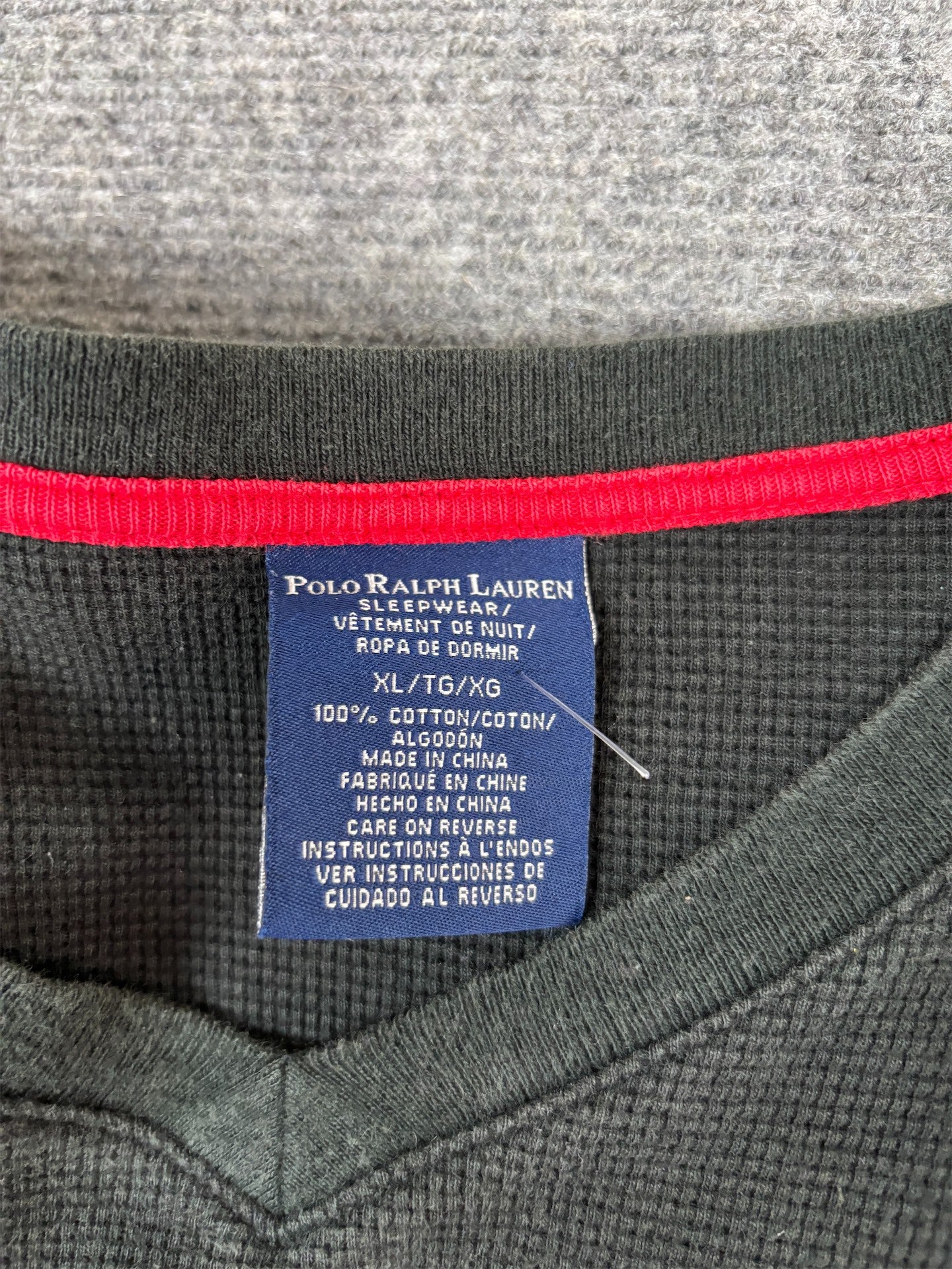 Y2K Polo Ralph Lauren Jumper Men's XL Black Red Pony Waffle Knit Long Sleeve V-Neck