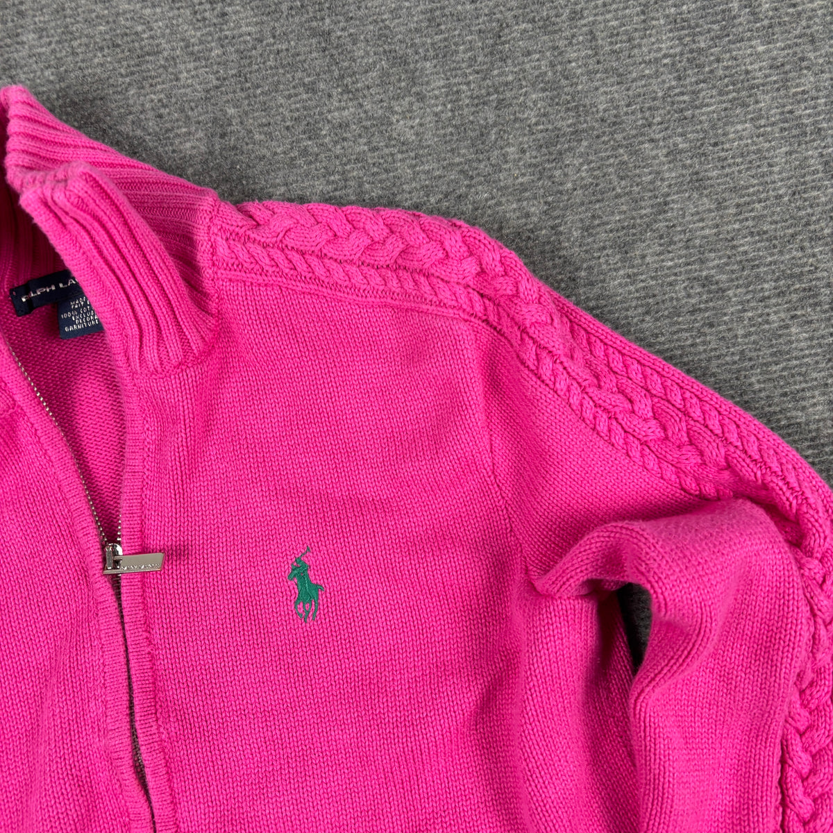 Ralph Lauren Sport Knit Jacket Women's XS Pink Small Pony Cable Detail y2k