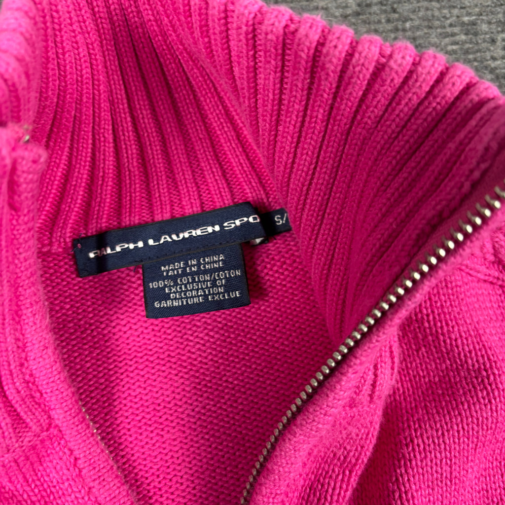 Ralph Lauren Sport Knit Jacket Women's XS Pink Small Pony Cable Detail y2k