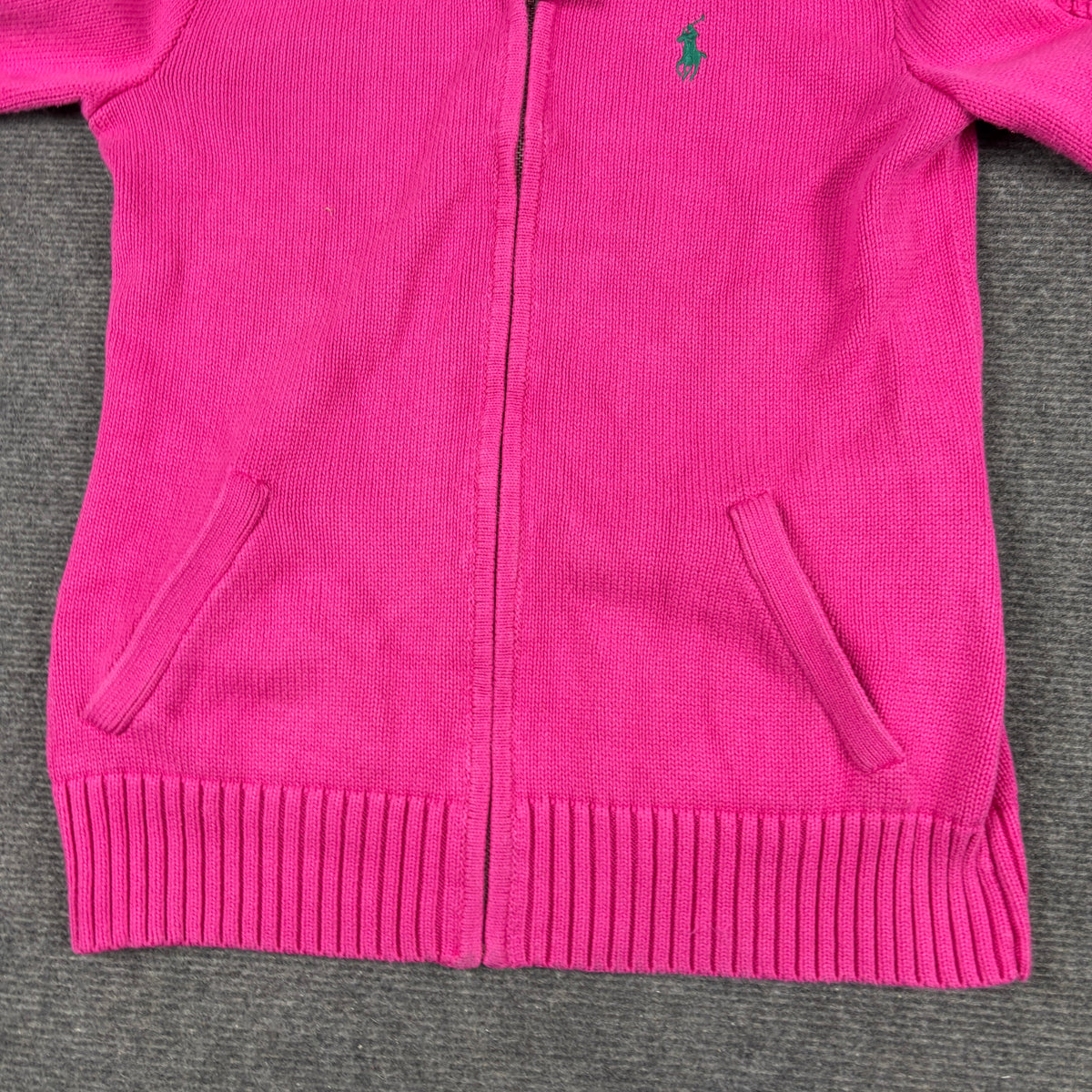 Ralph Lauren Sport Knit Jacket Women's XS Pink Small Pony Cable Detail y2k