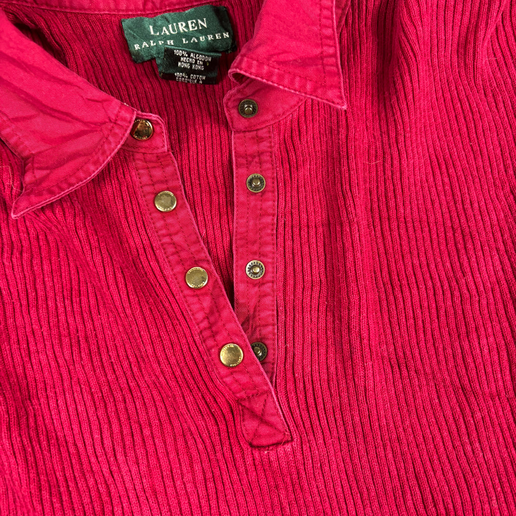 Lauren Ralph Lauren Ribbed Top Women's Large Red y2k Style T-shirt