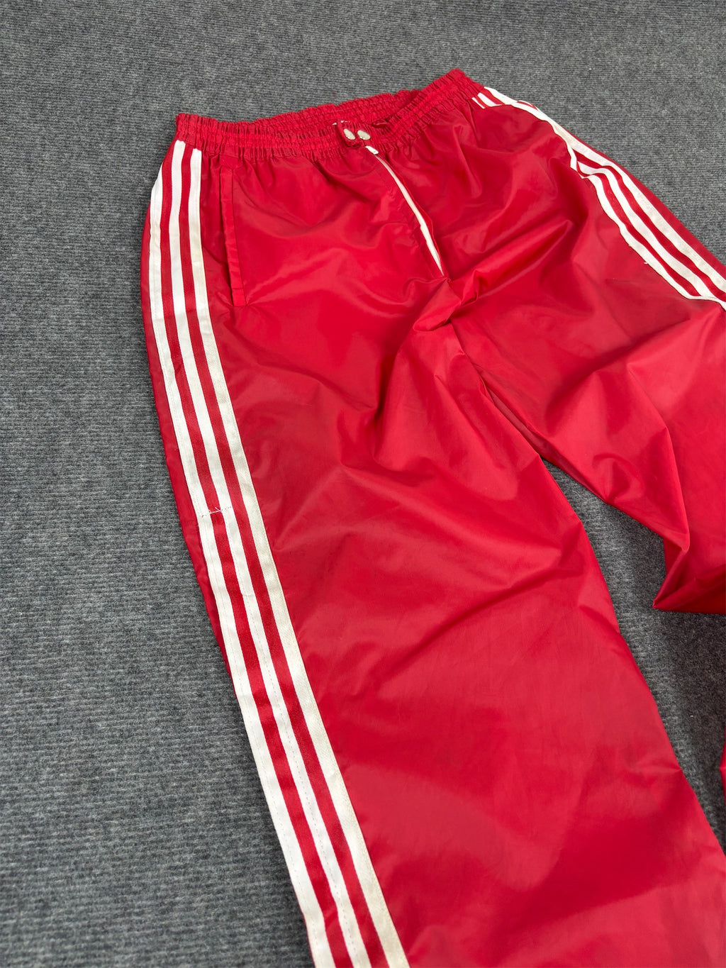 Vintage 80's Adidas Track Pants Women's S/M Red White 3 Stripe Button Zip Joggers Straight Leg