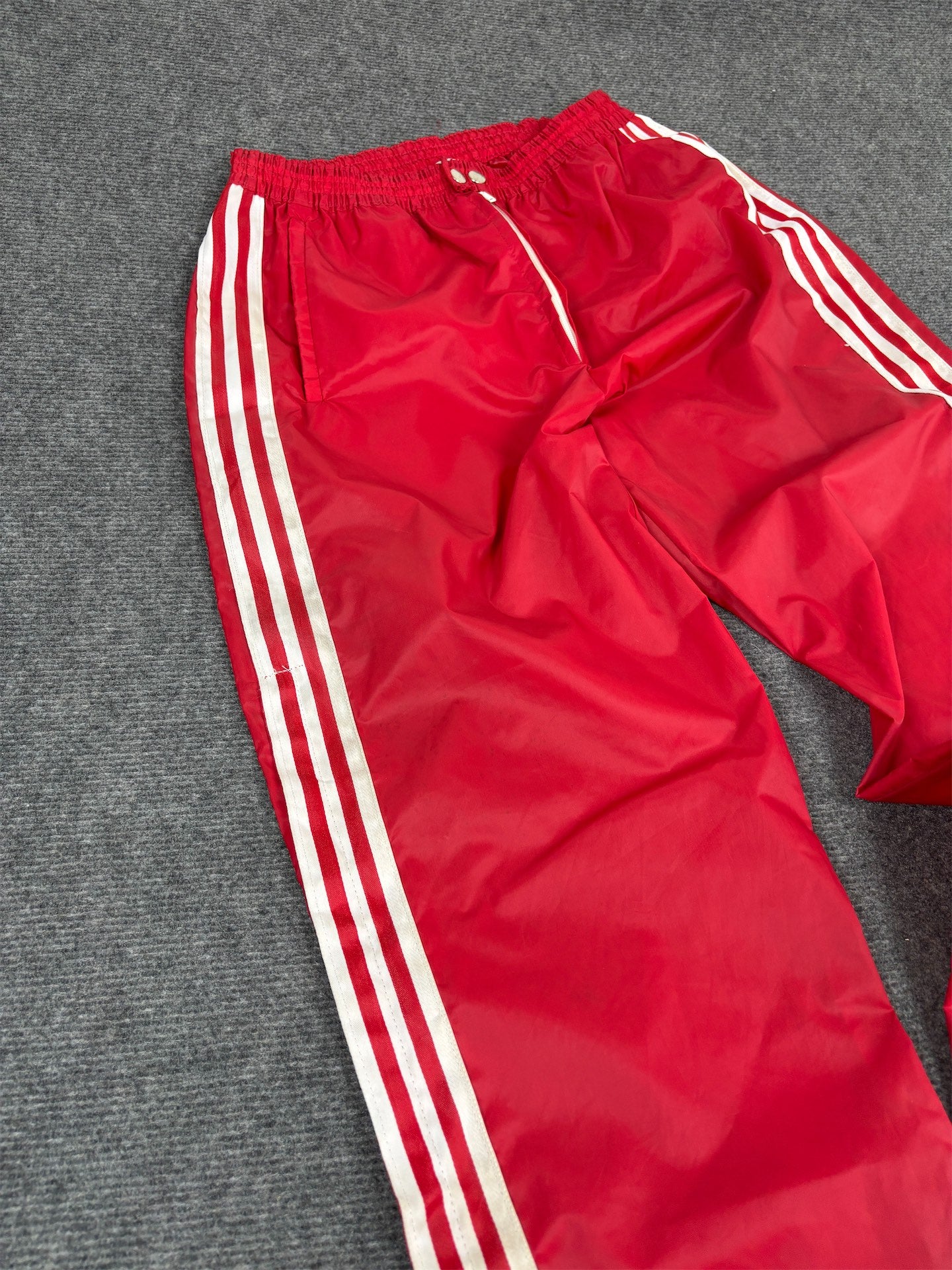 Vintage 80's Adidas Track Pants Women's S/M Red White 3 Stripe Button Zip Joggers Straight Leg