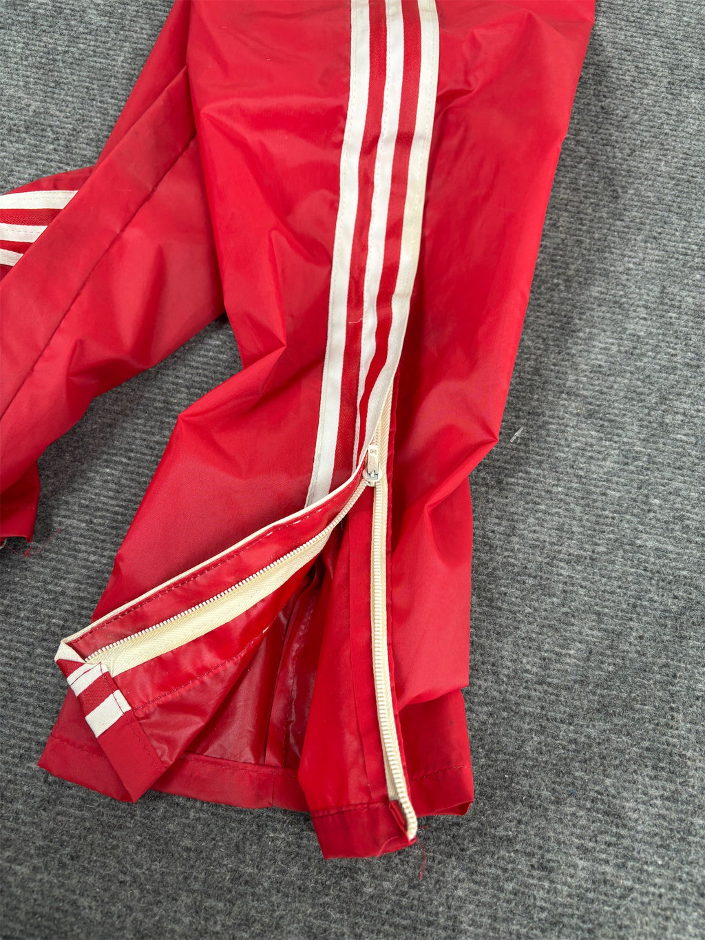 Vintage 80's Adidas Track Pants Women's S/M Red White 3 Stripe Button Zip Joggers Straight Leg
