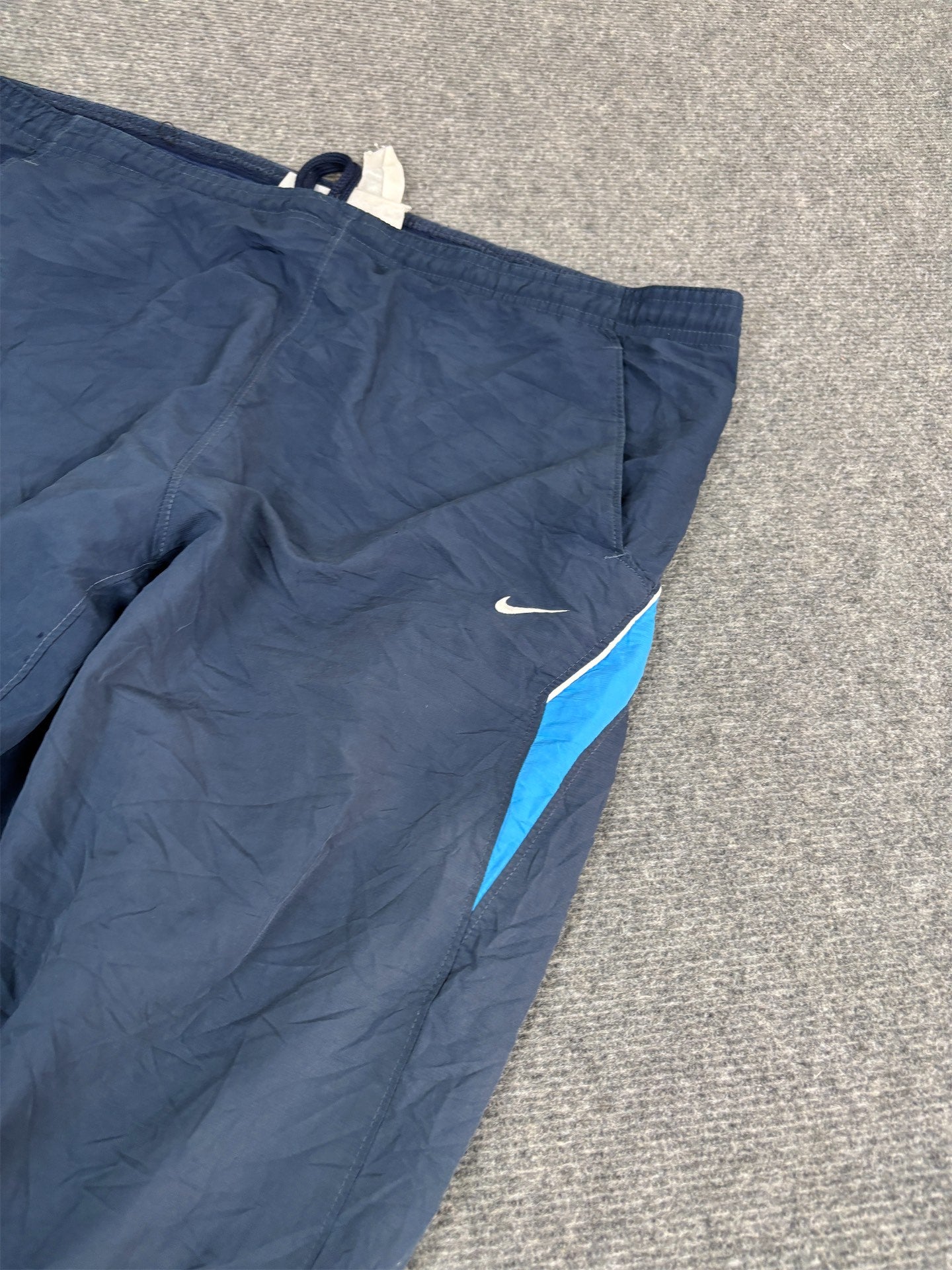 Vintage Y2K Nike Track Pants Men's M Blue Two Tone White Piping Joggers Wide Leg