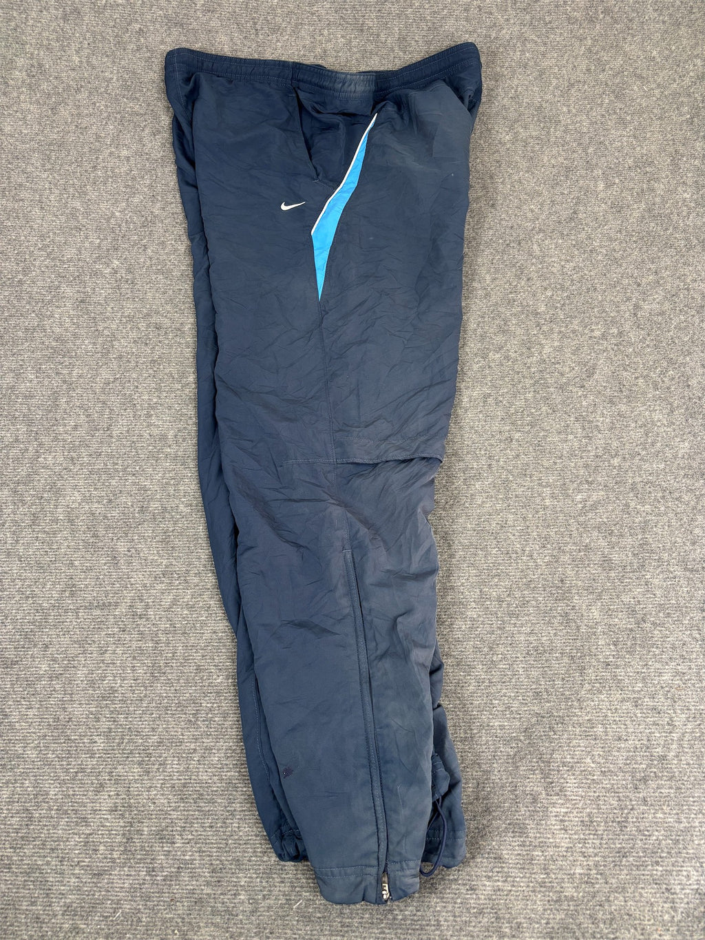 Vintage Y2K Nike Track Pants Men's M Blue Two Tone White Piping Joggers Wide Leg