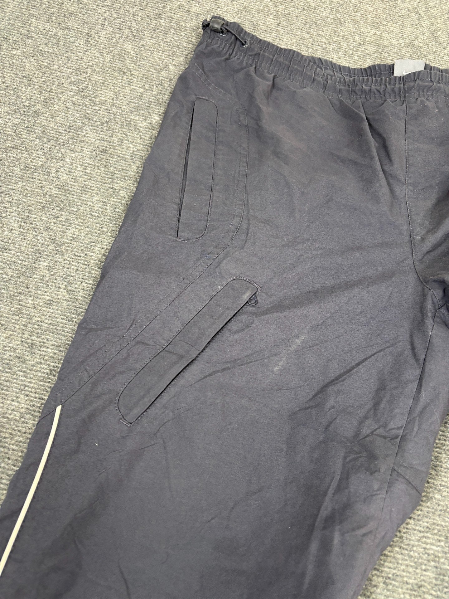 Vintage Y2K Nike Track Pants Men's M Navy White Piping Swoosh Cargo Joggers Bottoms Wide Leg