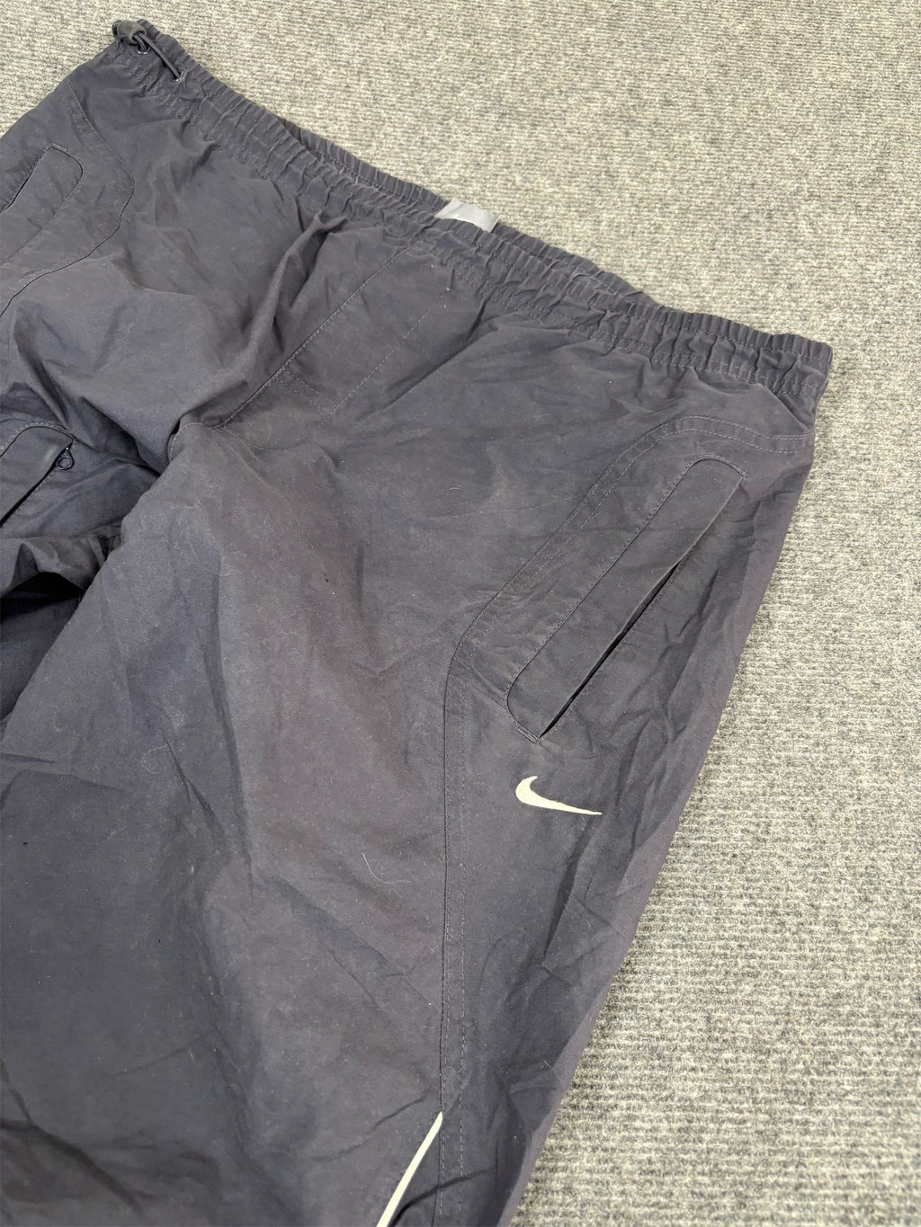 Vintage Y2K Nike Track Pants Men's M Navy White Piping Swoosh Cargo Joggers Bottoms Wide Leg