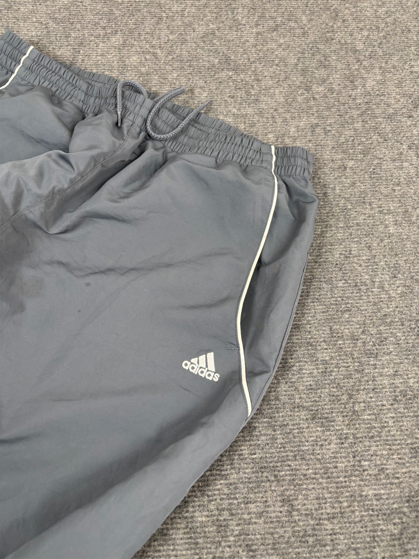 Vintage Y2K Adidas Track Pants Men's L Grey White Piping Bungee Tabs Joggers Wide Leg
