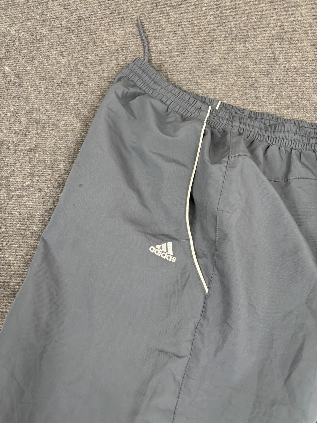 Vintage Y2K Adidas Track Pants Men's L Grey White Piping Bungee Tabs Joggers Wide Leg