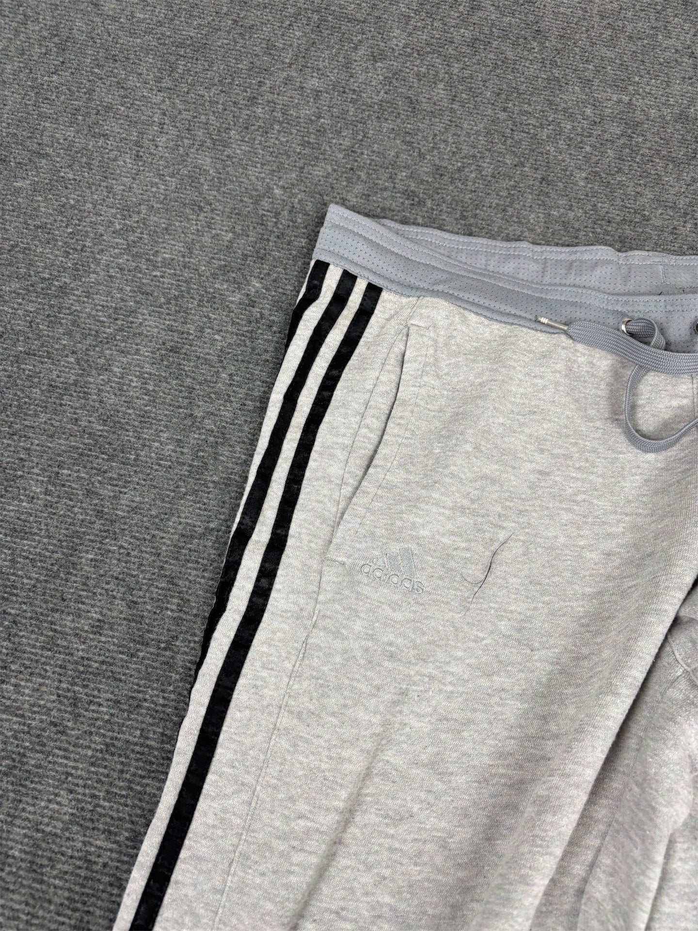Vintage Y2K Adidas Track Pants Men's S Grey Black 3 Stripe Spell Out Sweatpants Straight Leg