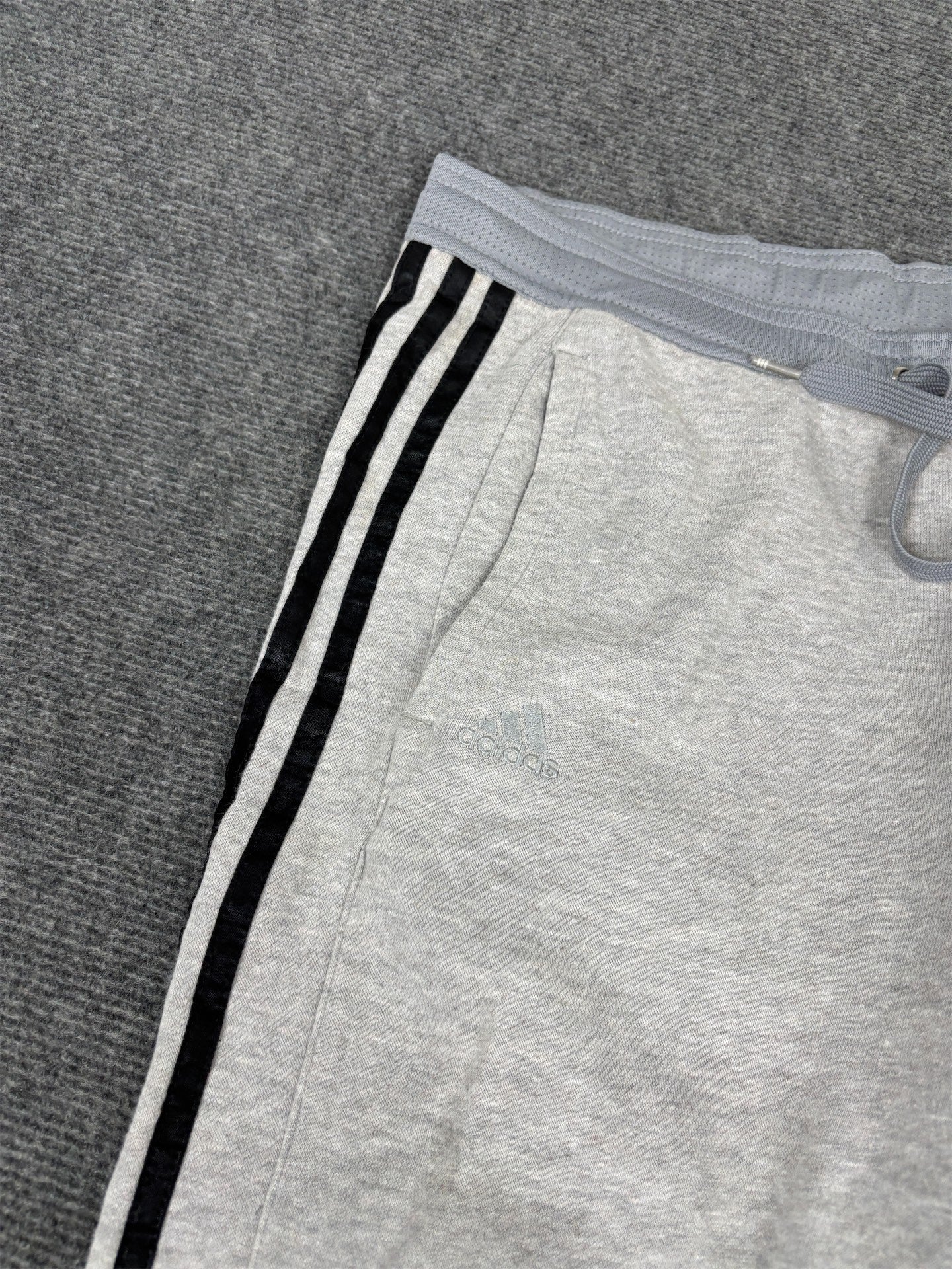 Vintage Y2K Adidas Track Pants Men's S Grey Black 3 Stripe Spell Out Sweatpants Straight Leg