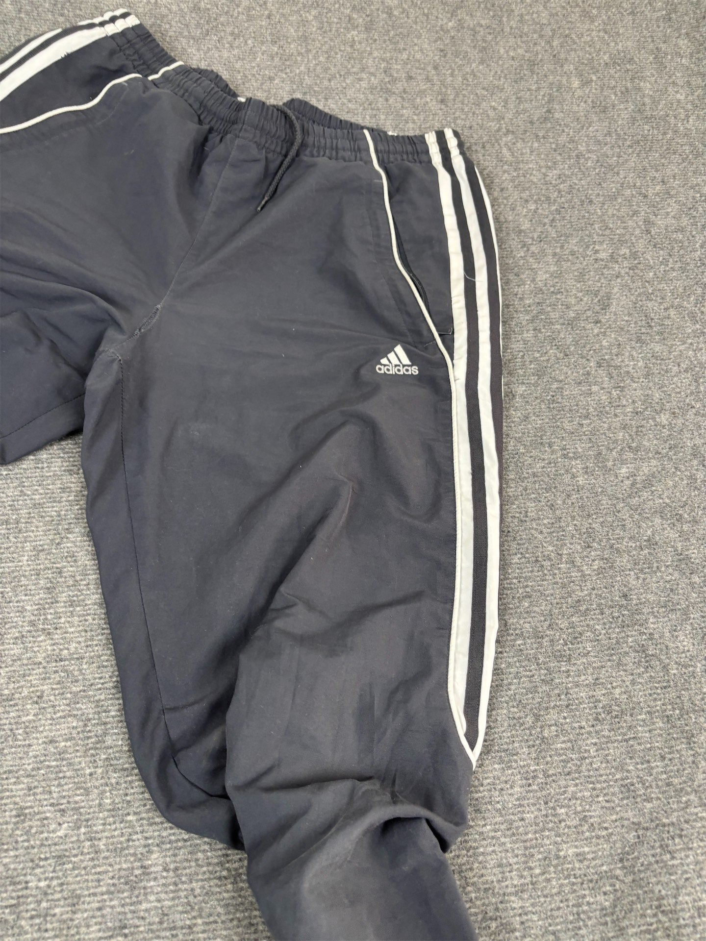 Vintage Y2K Adidas Track Pants Men's S Grey White Piping 3 Stripe Joggerss Straight Leg