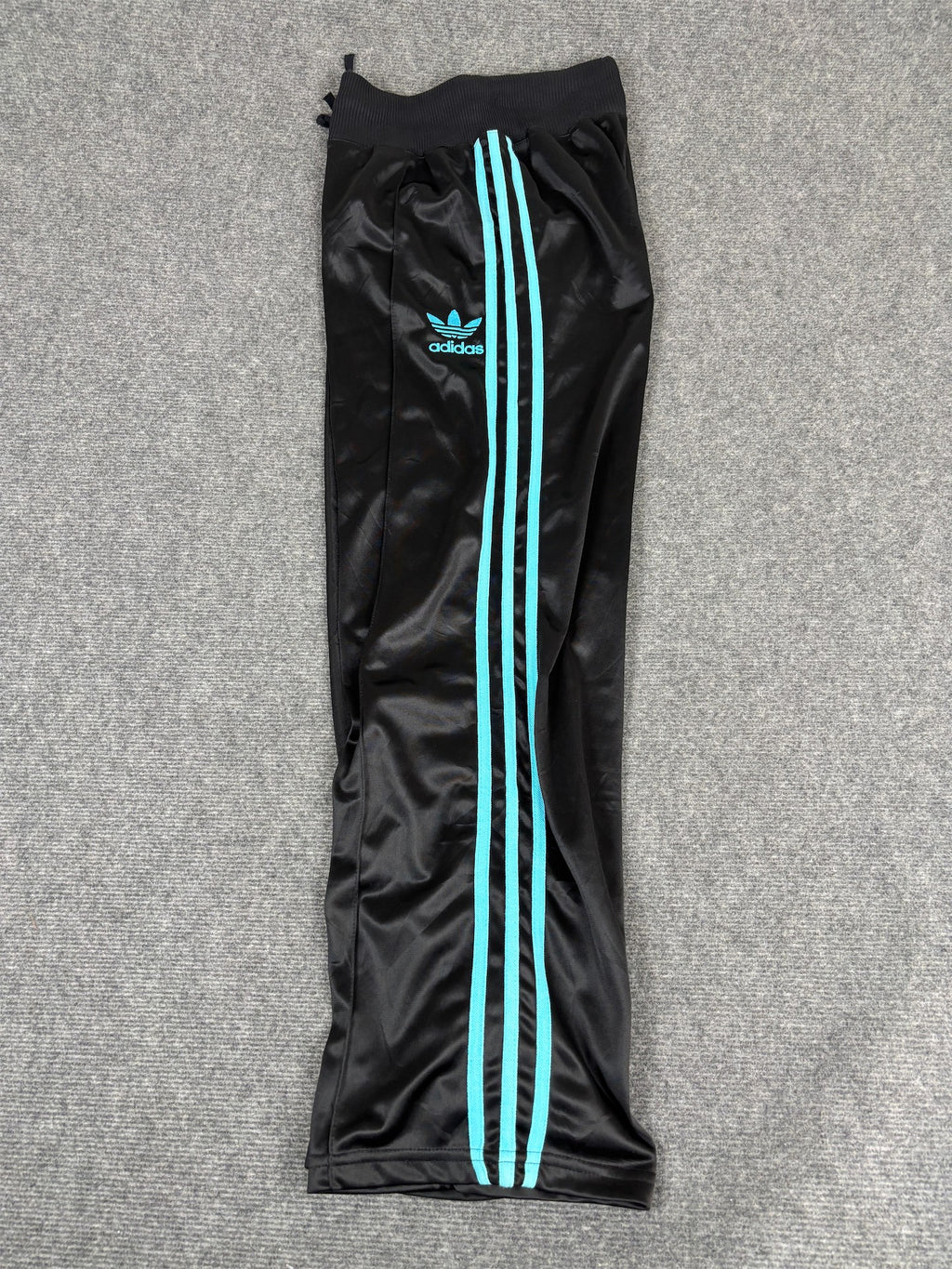 Adidas Track Pants Women's S Black Blue Logo 3 Stripe Pleated Joggers Wide Leg