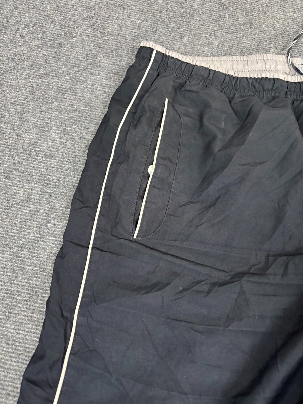 Vintage Y2K Nike Track Pants Men's XL Black White Piping Spell Out Joggers Wide Leg