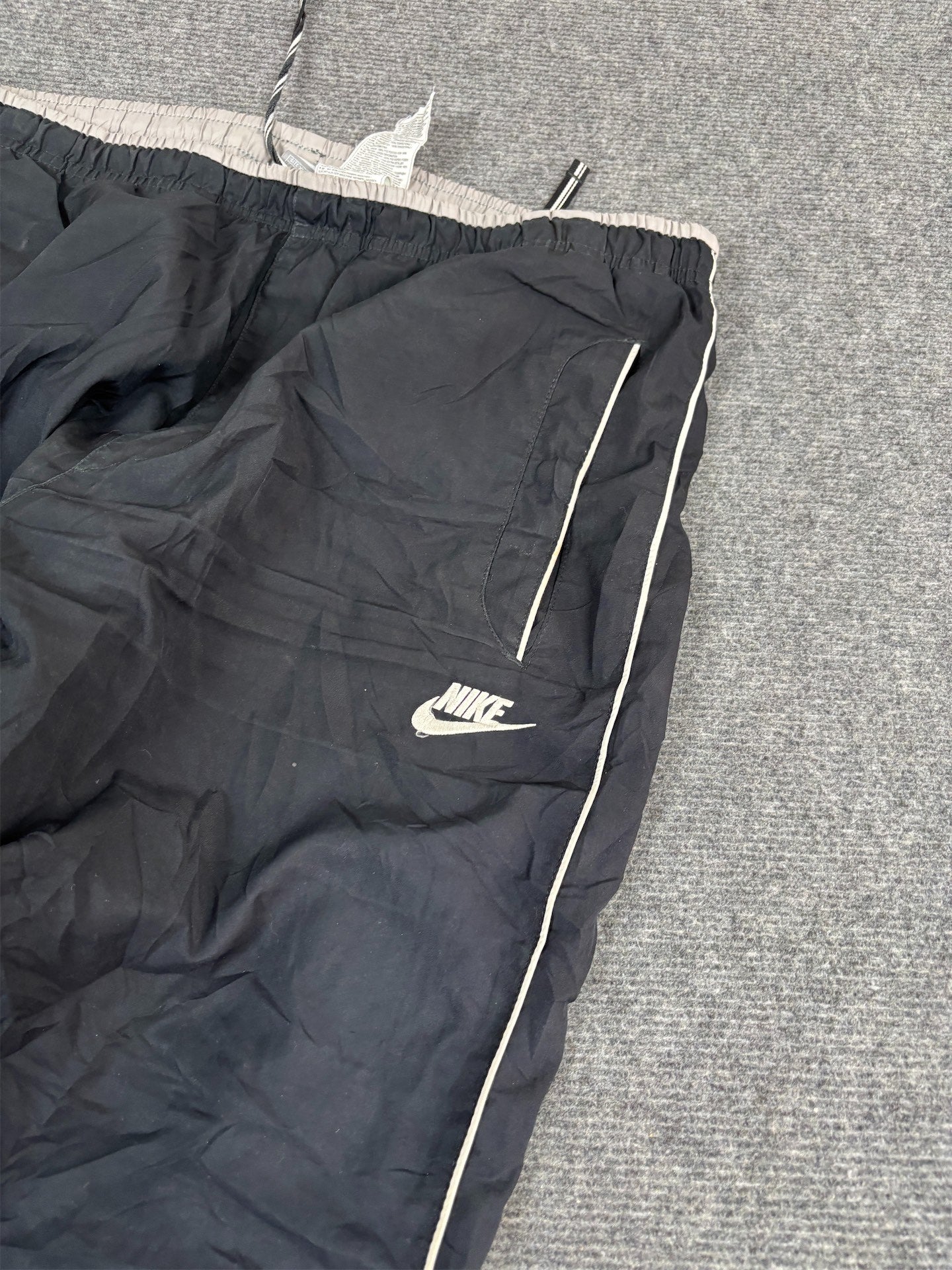 Vintage Y2K Nike Track Pants Men's XL Black White Piping Spell Out Joggers Wide Leg
