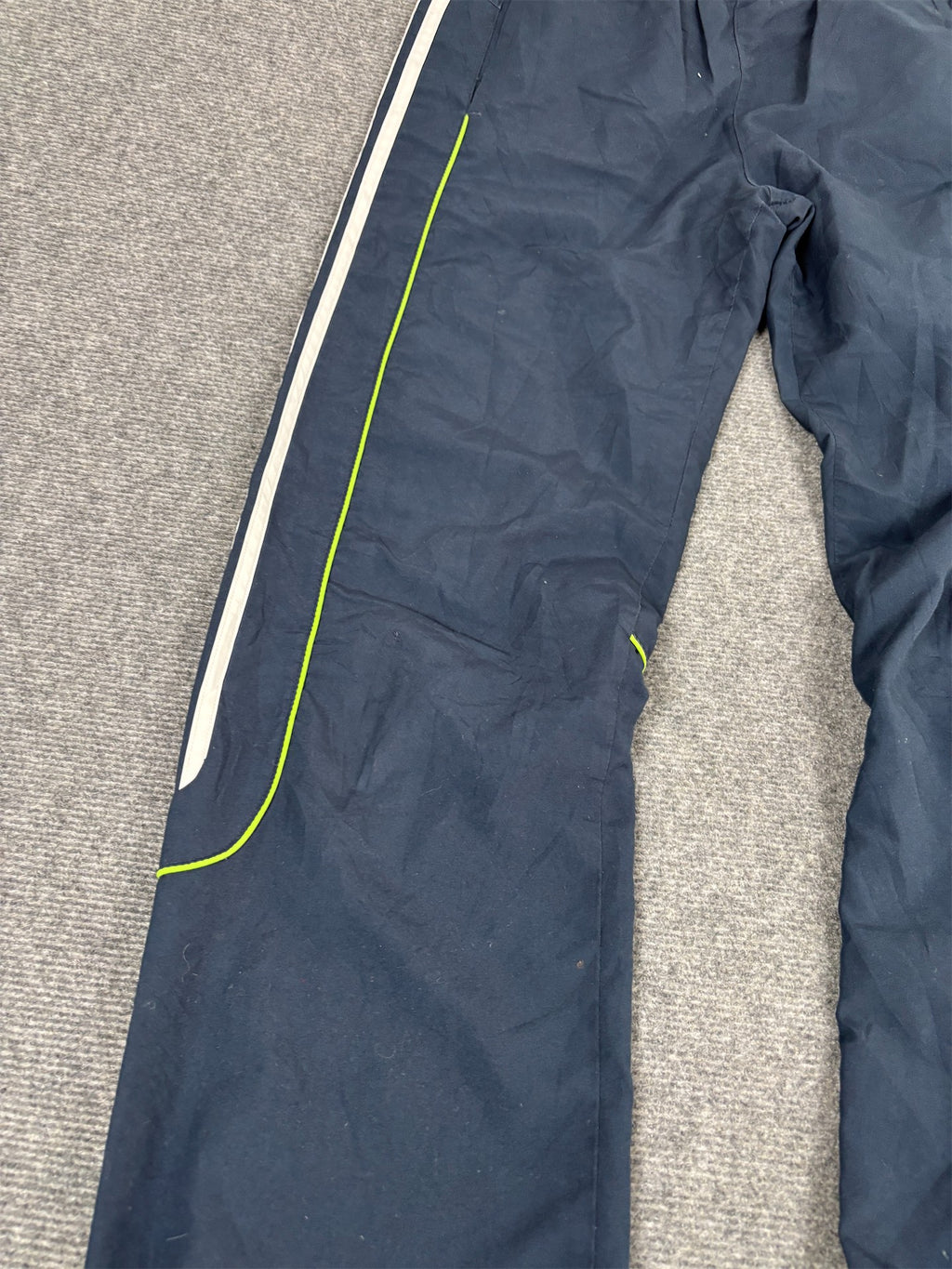 Vintage Y2K Adidas Track Pants Men's XL Navy Green Piping 3 Stripe Joggers Straight Leg