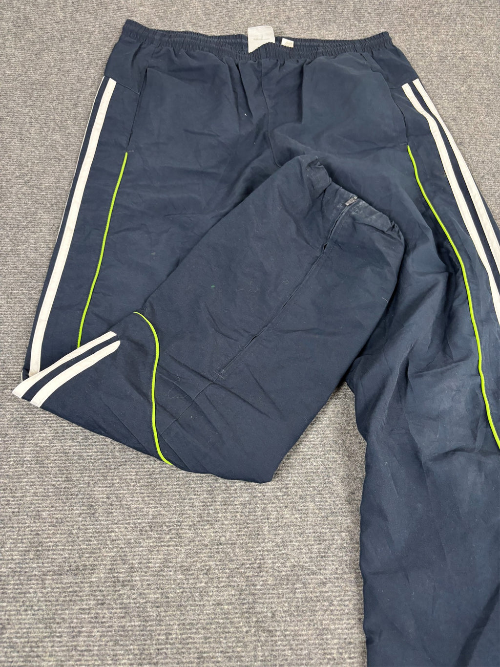 Vintage Y2K Adidas Track Pants Men's XL Navy Green Piping 3 Stripe Joggers Straight Leg