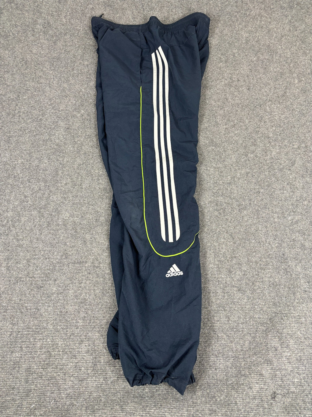 Vintage Y2K Adidas Track Pants Men's XL Navy Green Piping 3 Stripe Joggers Straight Leg