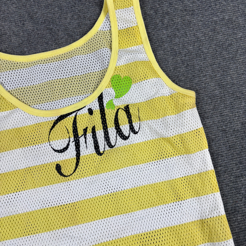 y2k FIla mesh tank top women's small yellow white activewear t-shirt