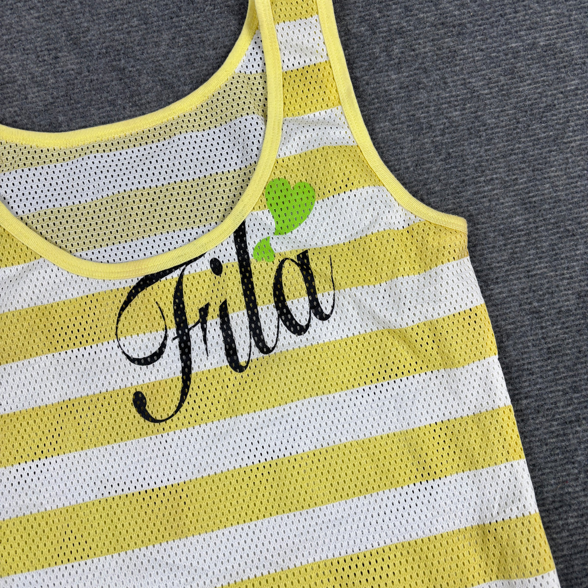 y2k FIla mesh tank top women's small yellow white activewear t-shirt