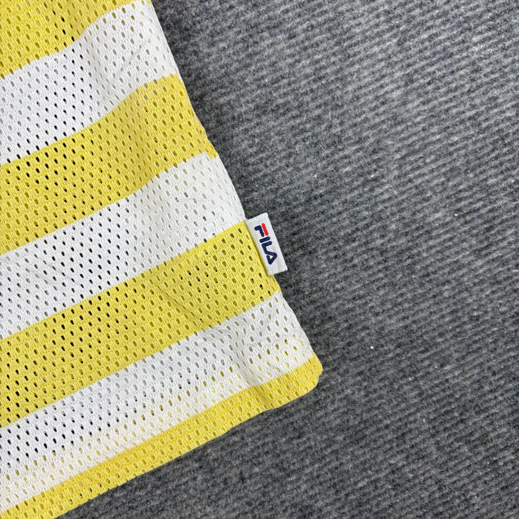 y2k FIla mesh tank top women's small yellow white activewear t-shirt