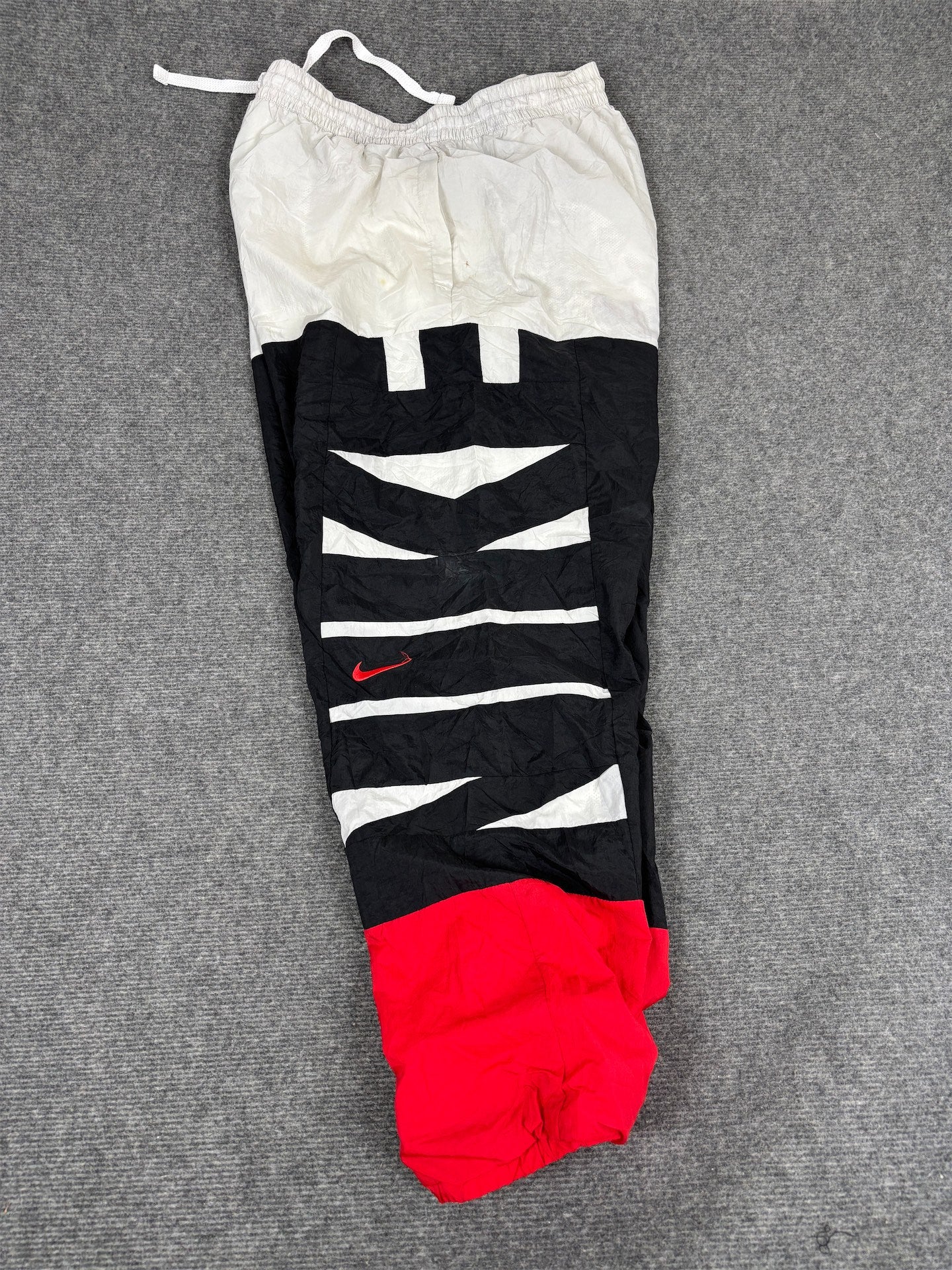 Classic Nike Track Pants Men's M White Black Red Spell Out Joggers Wide Leg