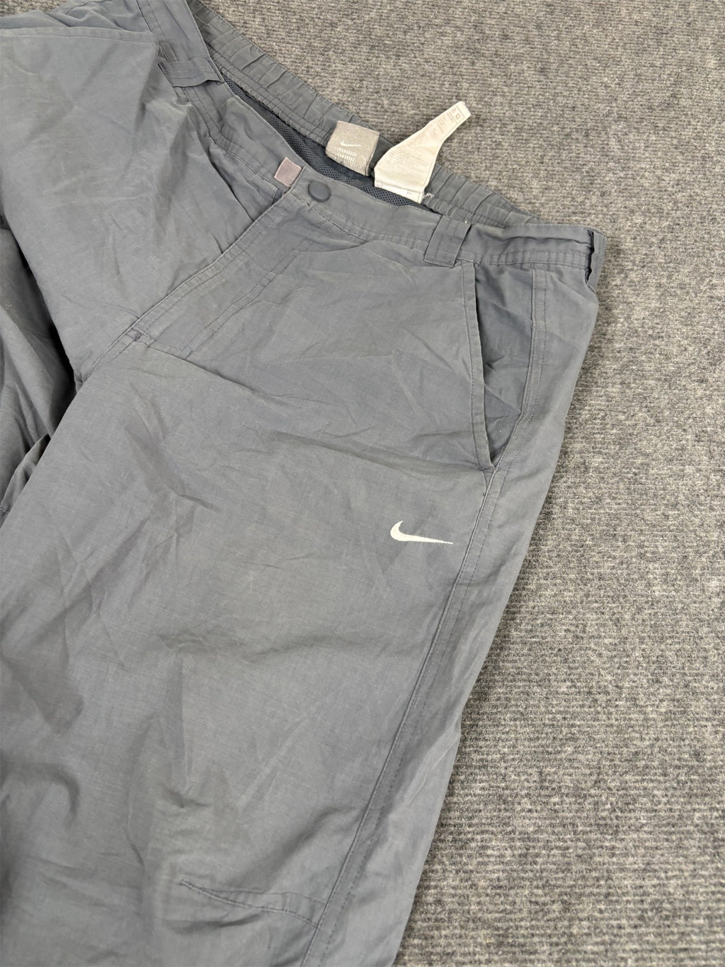 Vintage Y2K Nike Track Pants Women's XL Grey White Swoosh Hiking Style Trousers Straight Leg