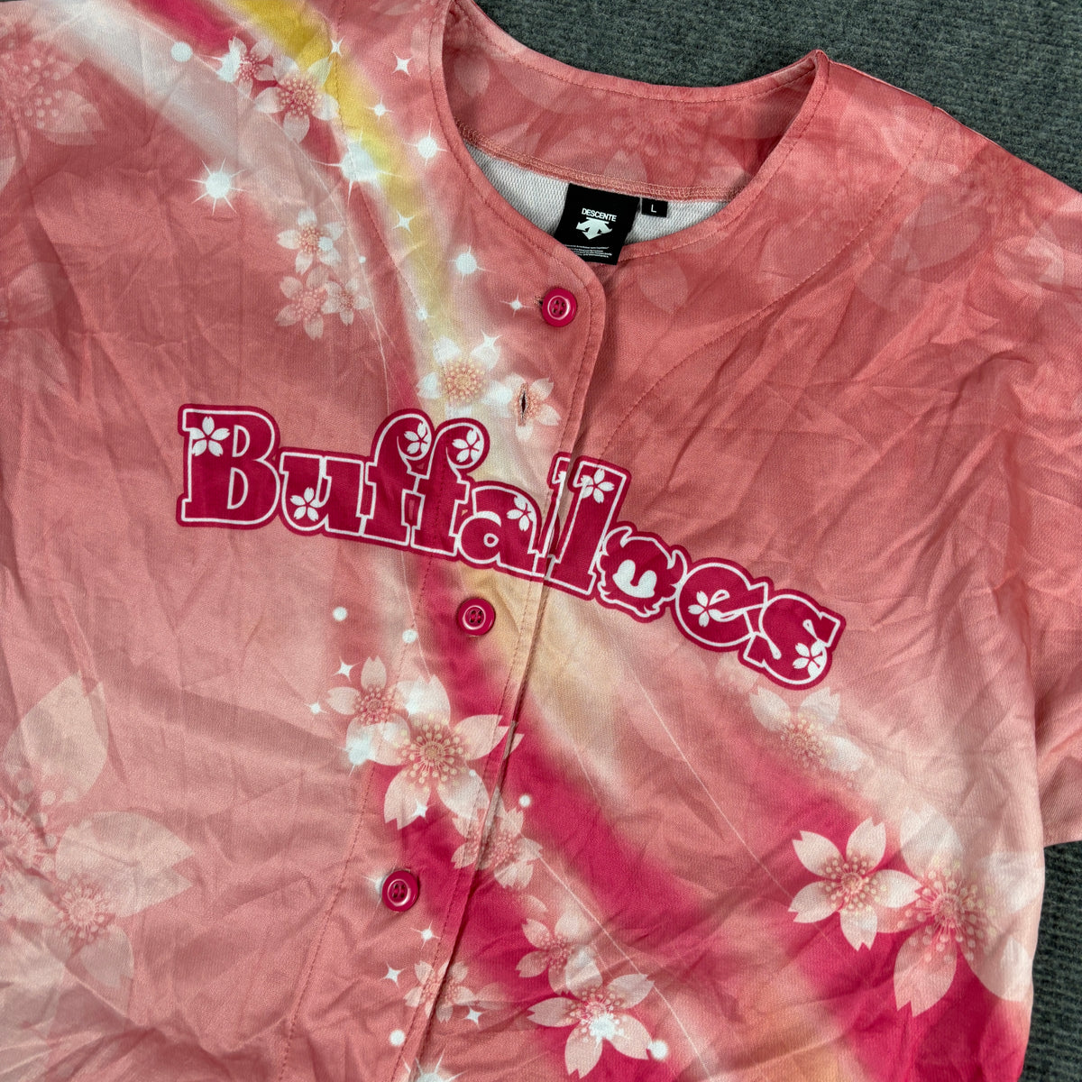 Decsente Japanese Cherry Blossom Baseball Jersey Women's Large Pink NPL Top