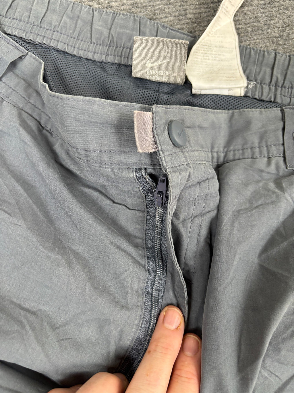 Vintage Y2K Nike Track Pants Women's XL Grey White Swoosh Hiking Style Trousers Straight Leg