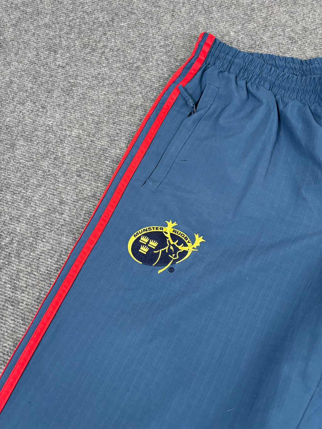 Classic Adidas Track Pants Men's L Blue Red 3 Stripe Munster Rugby Joggers Wide Leg