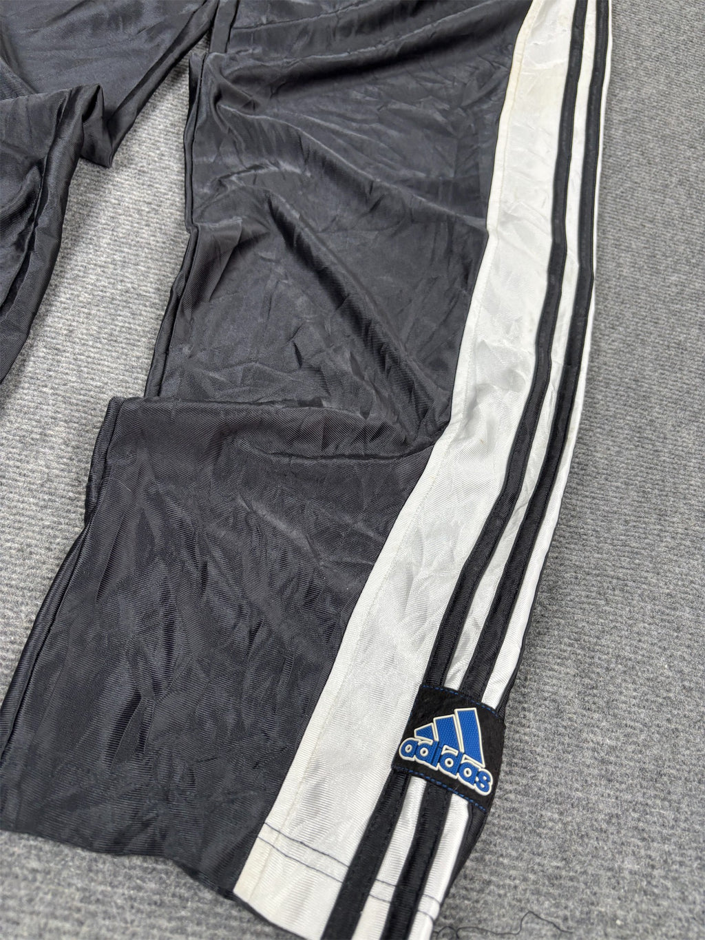 Vintage Y2K Adidas Track Pants Men's XL Black White 3 Stripe Tear Away Joggers Wide Leg