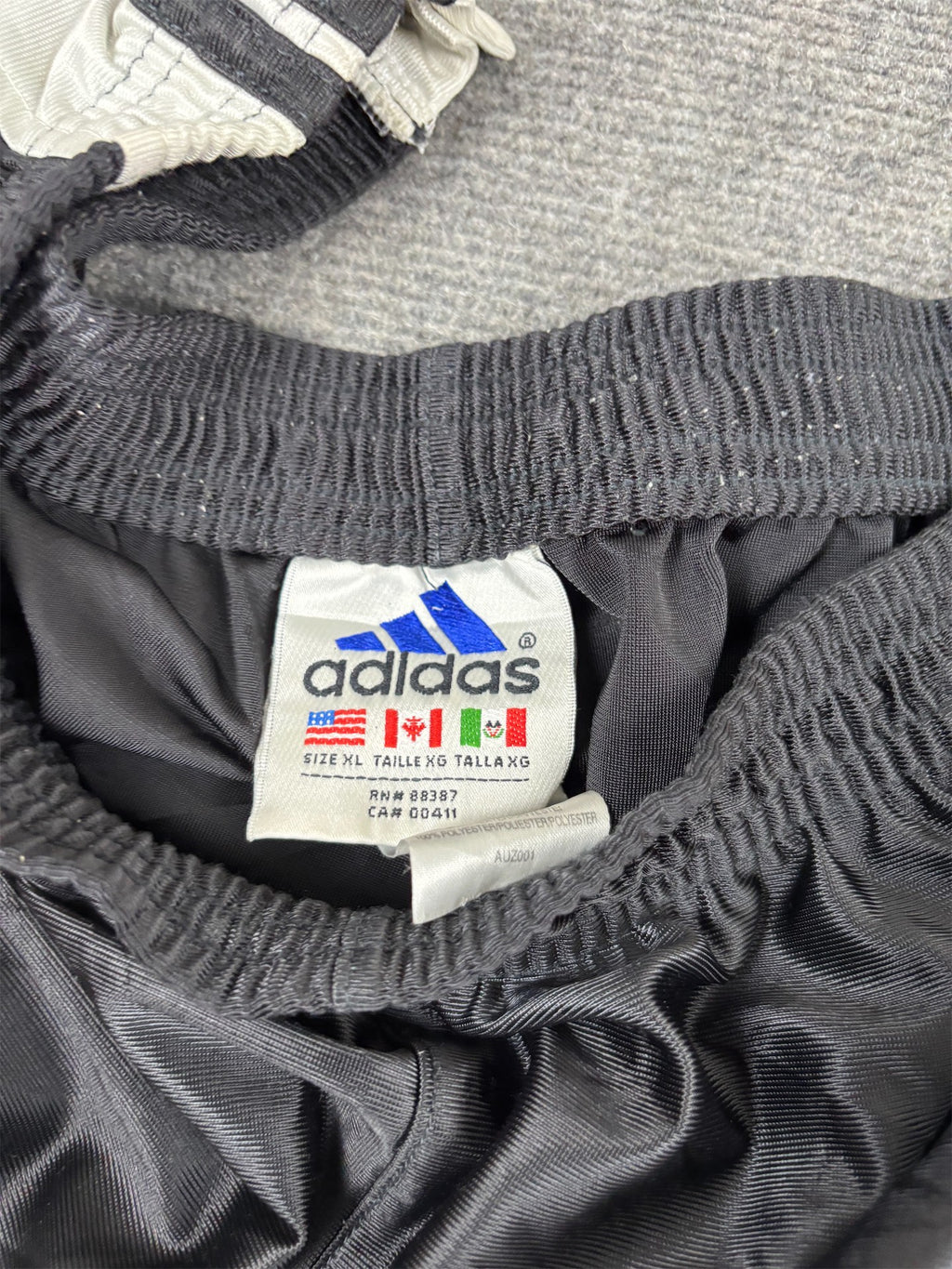 Vintage Y2K Adidas Track Pants Men's XL Black White 3 Stripe Tear Away Joggers Wide Leg