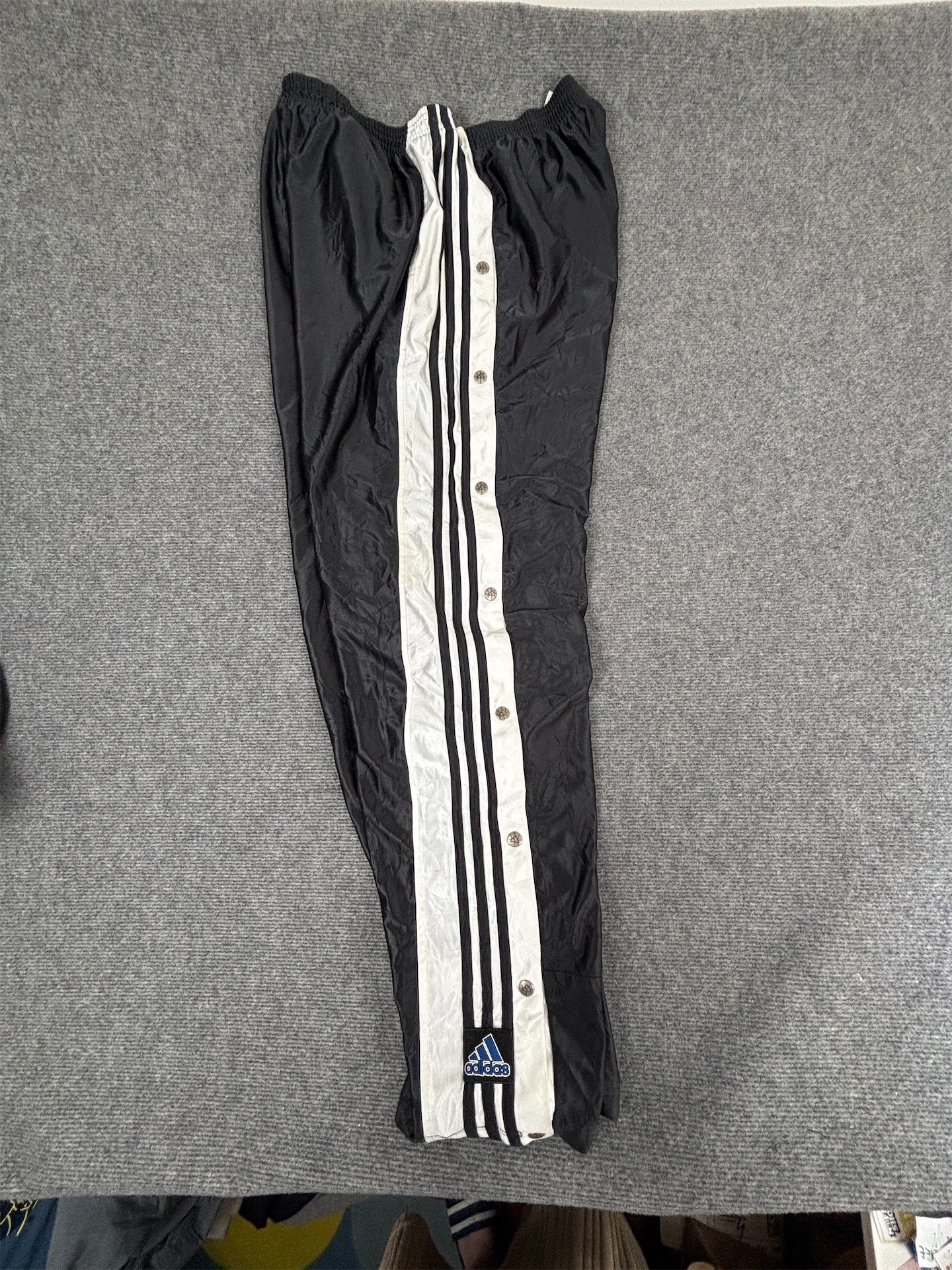 Vintage Y2K Adidas Track Pants Men's XL Black White 3 Stripe Tear Away Joggers Wide Leg