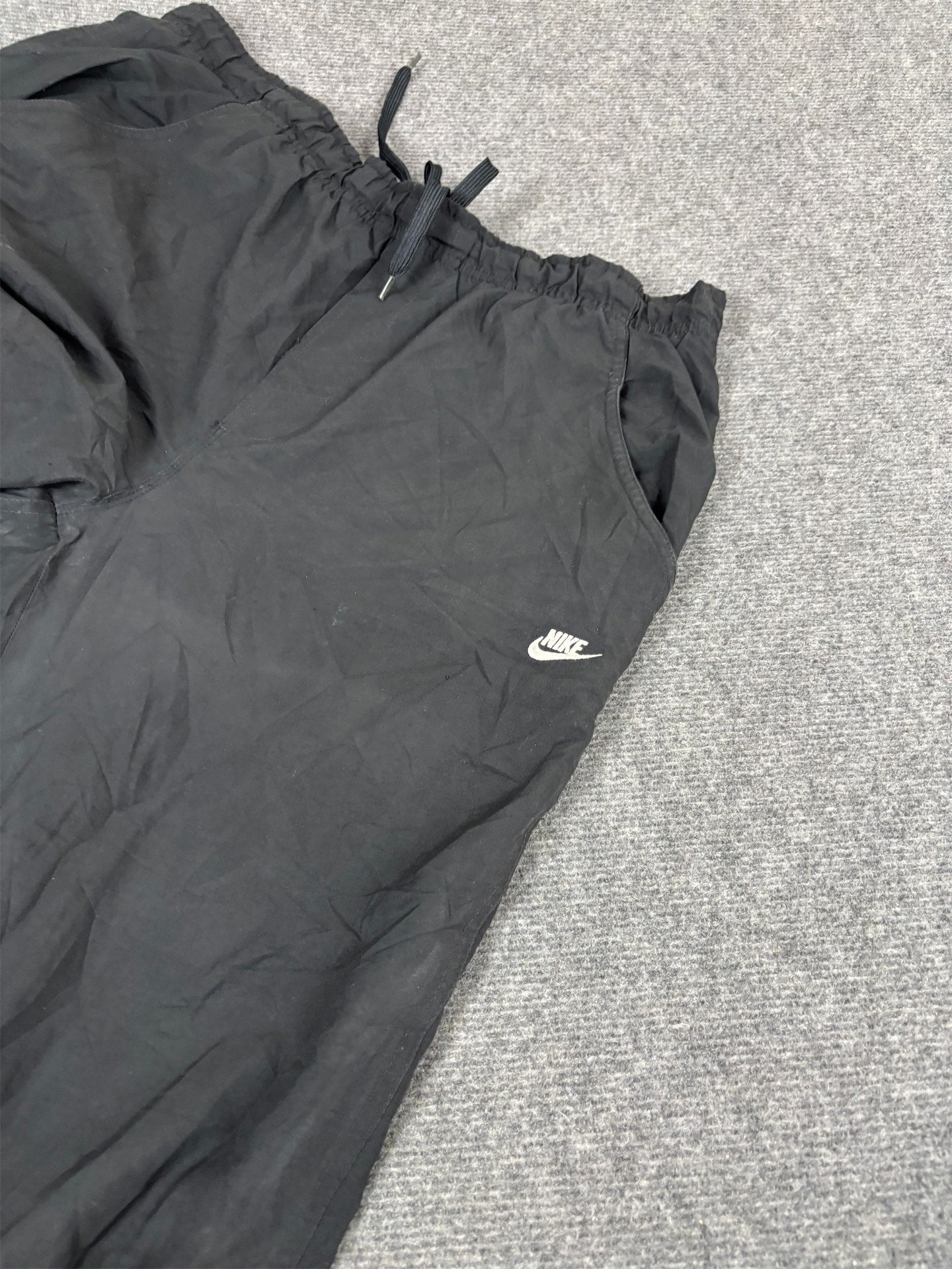Vintage Y2K Nike Track Pants Men's XL Black White Piping Ankle Swoosh Joggers Wide Leg