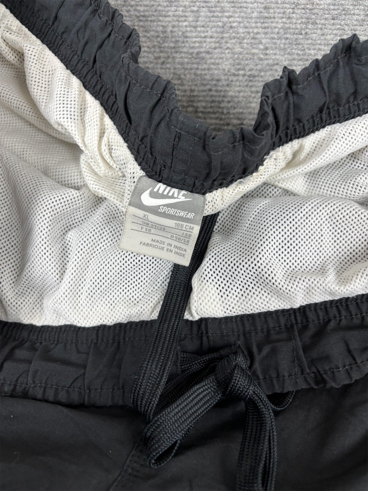 Vintage Y2K Nike Track Pants Men's XL Black White Piping Ankle Swoosh Joggers Wide Leg