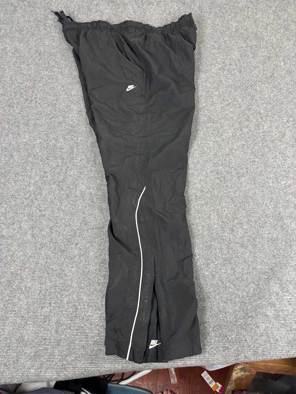 Vintage Y2K Nike Track Pants Men's XL Black White Piping Ankle Swoosh Joggers Wide Leg