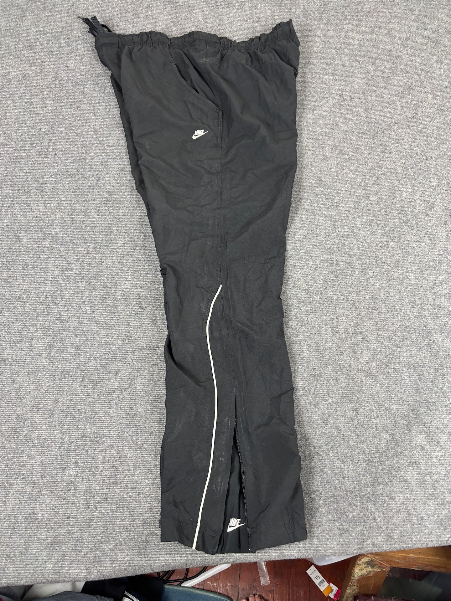 Vintage Y2K Nike Track Pants Men's XL Black White Piping Ankle Swoosh Joggers Wide Leg