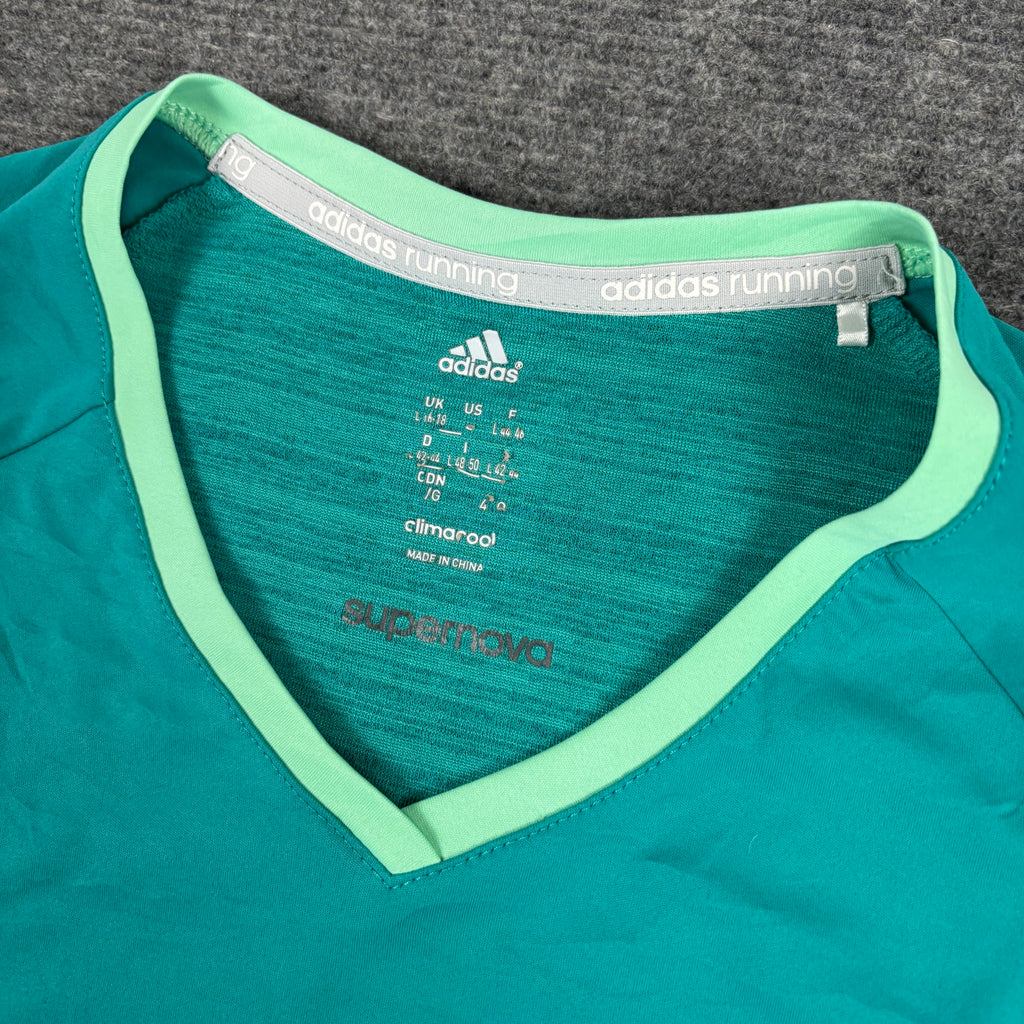 y2k Adidas Supanova Running Top Women's Small Green Activewear T-shirt