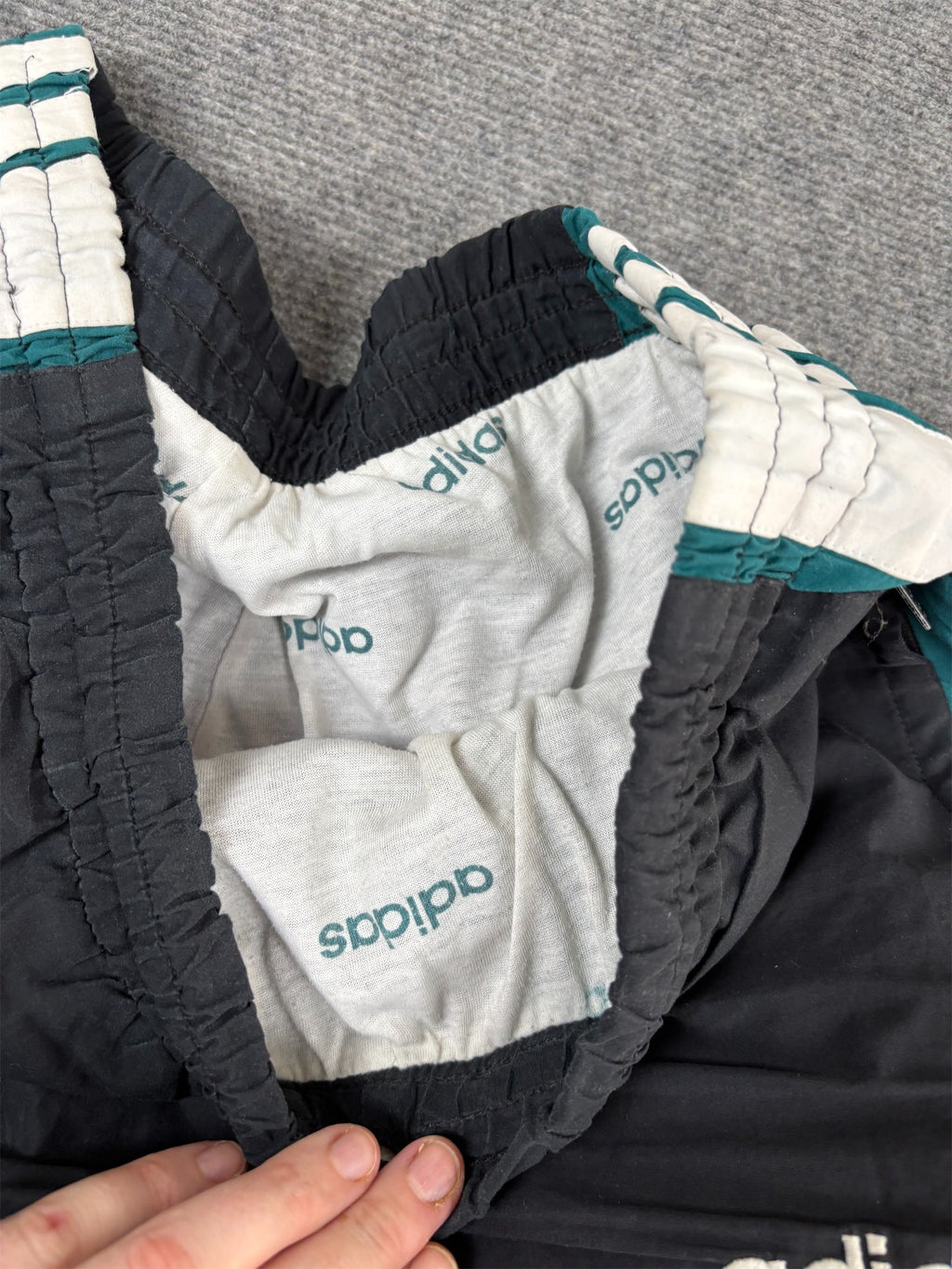 Vintage Y2K Adidas Track Pants Men's L Black Green White 3 Stripe Joggers Straight Leg