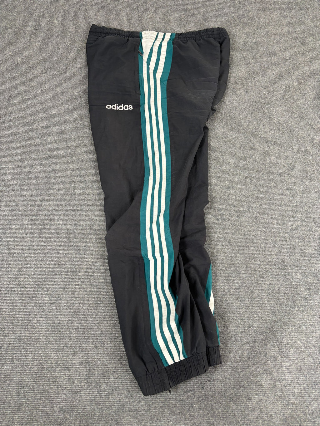 Vintage Y2K Adidas Track Pants Men's L Black Green White 3 Stripe Joggers Straight Leg