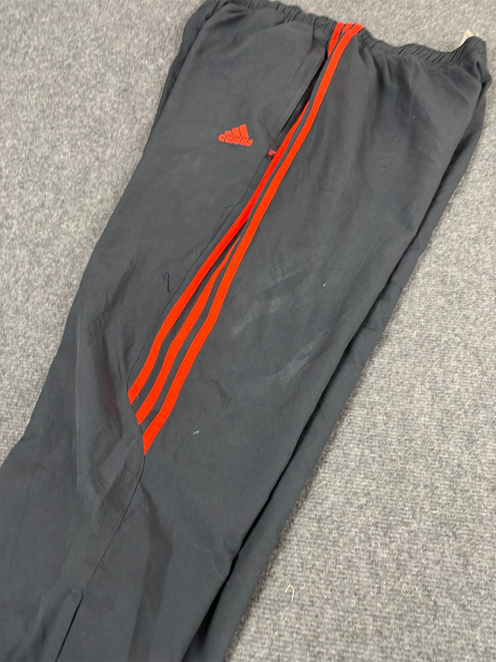 Vintage Y2K Adidas Track Pants Men's XL Black Orange Logo 3 Stripe Joggers Wide Leg
